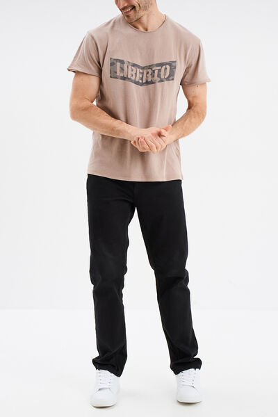 T-shirt manches courtes coton d&eacute;lav&eacute; marron homme