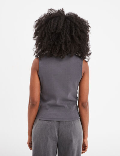 T-shirt côtelé col montant sans manches bleu gris femme