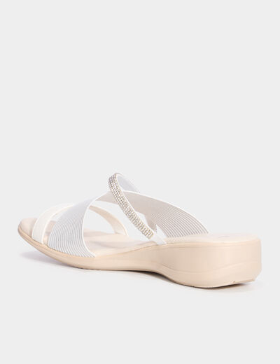 Mules brides crois&eacute;es &agrave; strass blanc femme