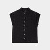 Chemise broderie anglaise sans manches noir femme