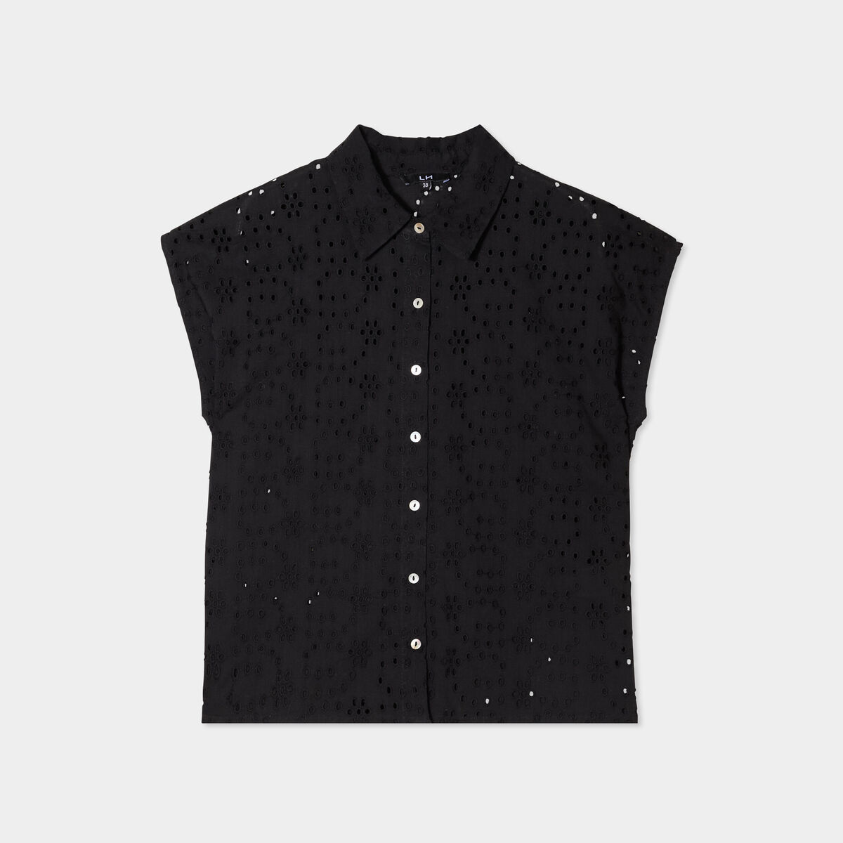 Chemise broderie anglaise sans manches noir femme