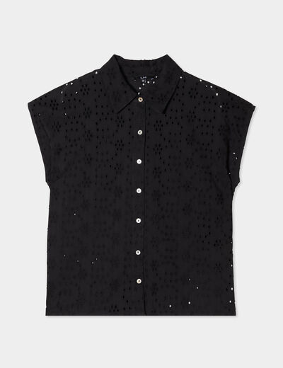 Chemise broderie anglaise sans manches noir femme