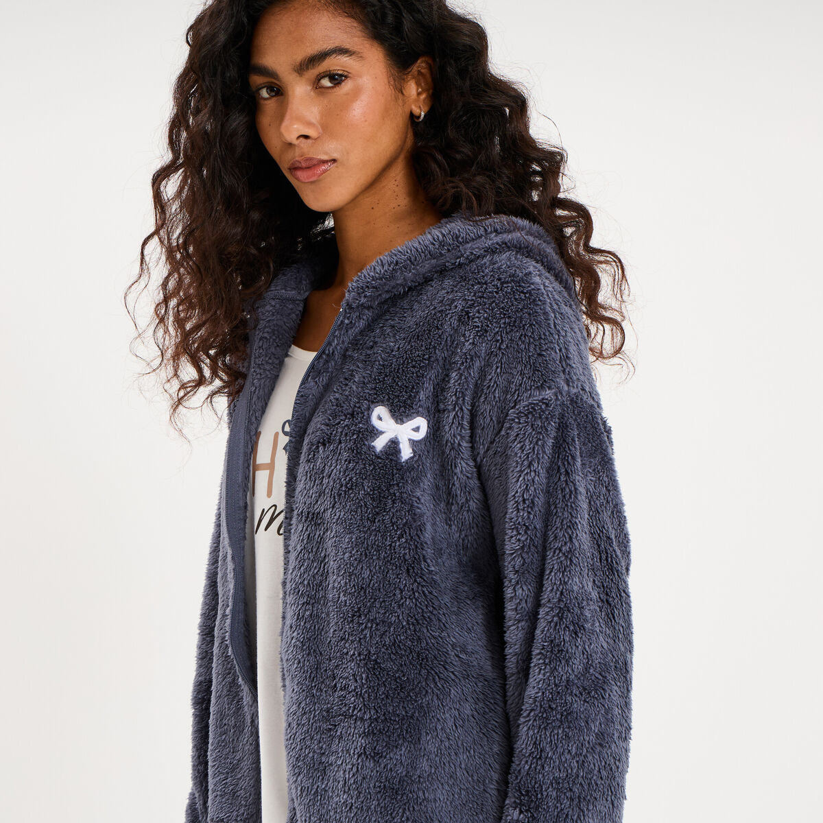 Ensemble pyjama 3 pi&egrave;ces veste polaire ecru femme