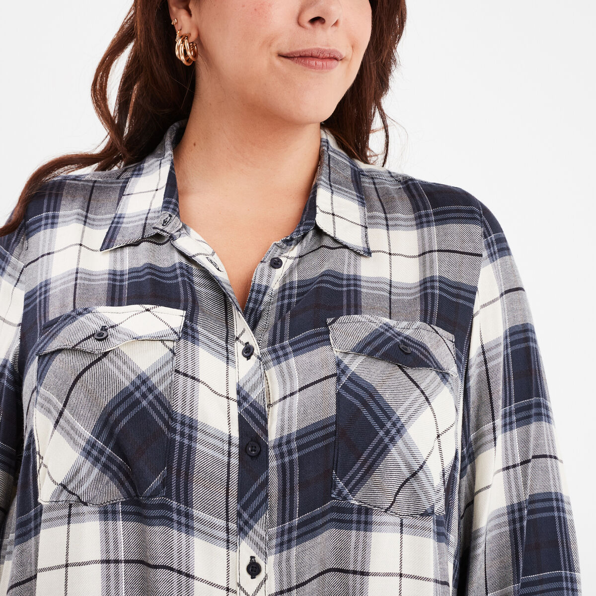 Chemise fluide manches longues bleu marine femme grande taille