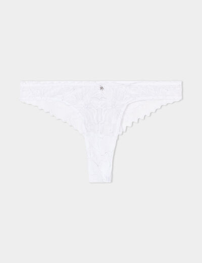 Tanga en dentelle avec bord festonn&eacute; blanc femme