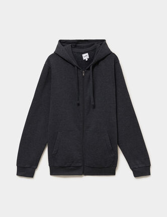Sweat zipp&eacute; molleton &agrave; capuche gris fonc&eacute; homme
