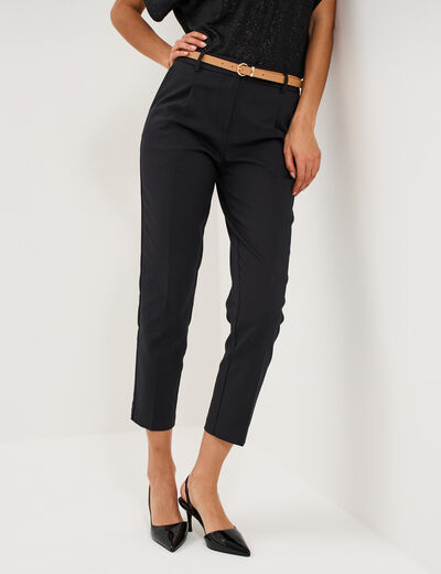 Pantalon cigarette &agrave; ceinture amovible noir femme