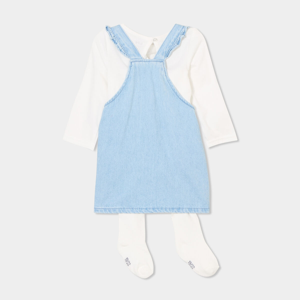 Ensemble 3 pi&egrave;ces robe chasuble en jean denim double stone b&eacute;b&eacute; fille