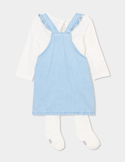 Ensemble 3 pièces robe chasuble en jean denim double stone bébé fille