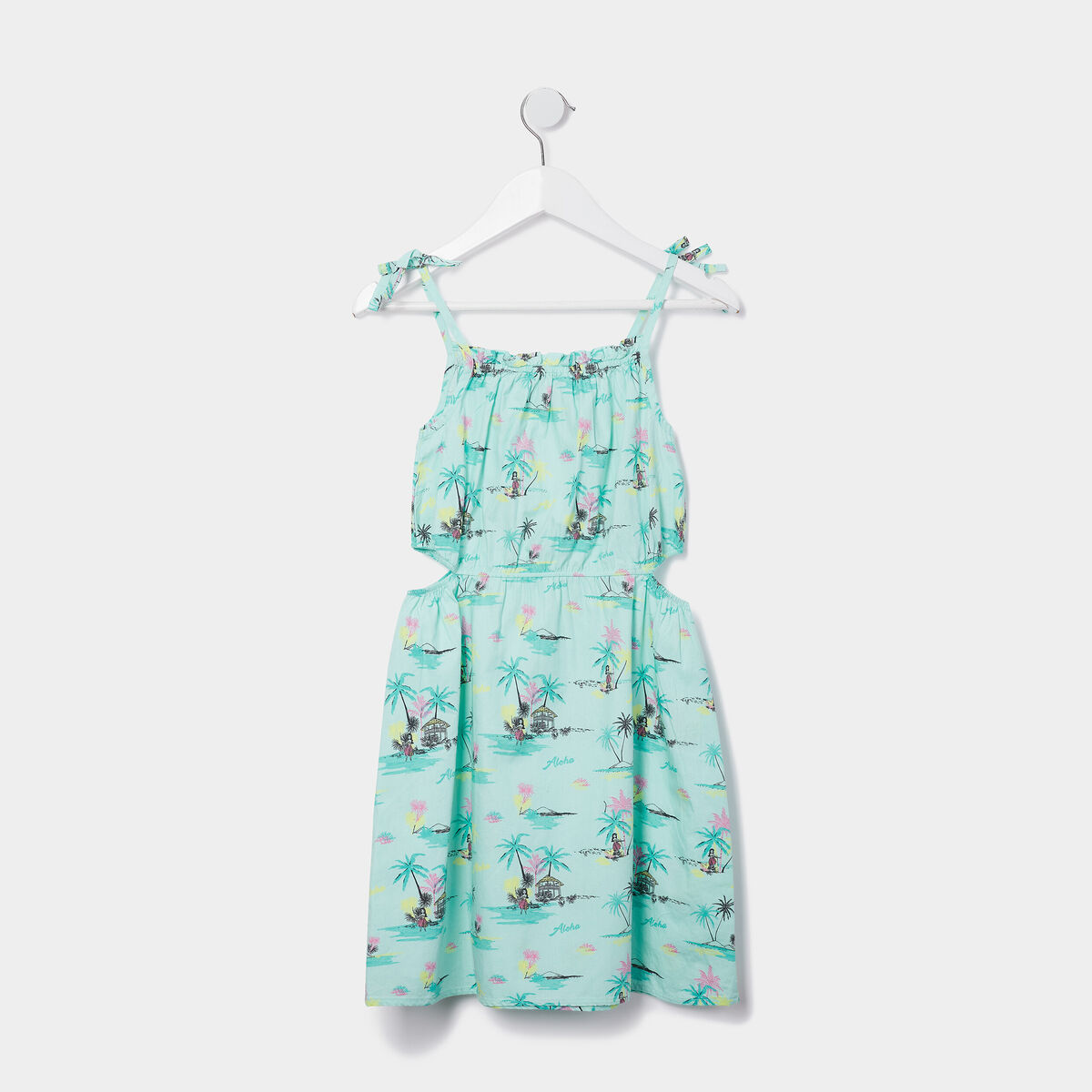 Robe cintrée à bretelles et ouvertures bleu turquoise fille
