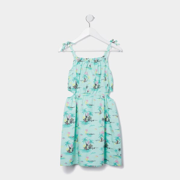 Robe cintrée à bretelles et ouvertures bleu turquoise fille