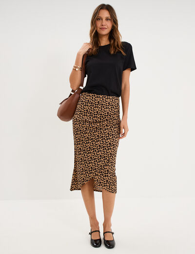 T-shirt col rond manches courtes coton noir femme