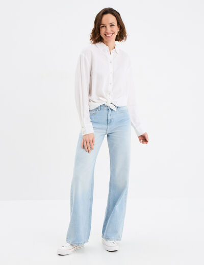 Chemise oversize lin m&eacute;lang&eacute; blanc femme