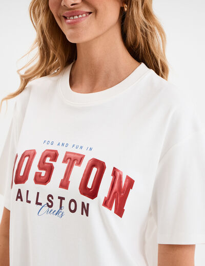 T-shirt col rond manches courtes coton blanc femme