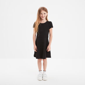 Robe trapèze manches courtes noir fille