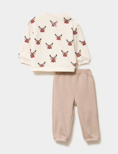 Ensemble 2 pi&egrave;ces sweat et pantalon ecru b&eacute;b&eacute; gar&ccedil;on