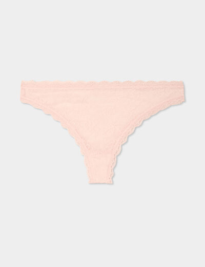 Tanga en dentelle doublure coton rose clair femme