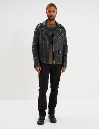 Veste biker simili cuir noir homme