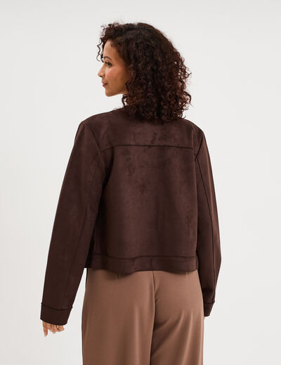Veste boutonn&eacute;e effet su&eacute;dine marron fonc&eacute; femme