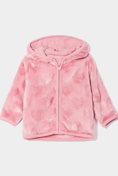 Gilet fausse fourrure zippé à capuche vieux rose bébé fille