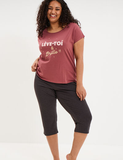Ensemble pyjama corsaire et t-shirt rose framboise femme grande taille