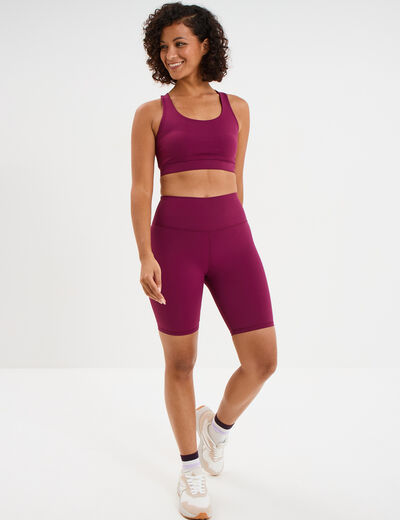 Short cycliste de sport taille haute violet fonc&eacute; femme