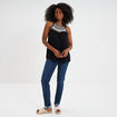 Blouse col effet macramé noir femme