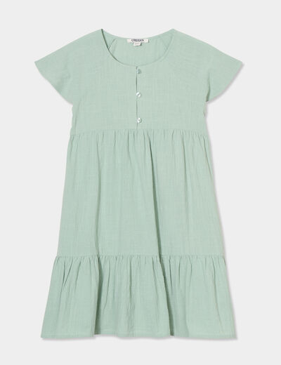 Robe manches courtes coton Creeks vert pastel fille
