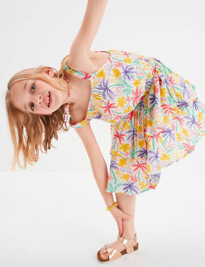 Robe courte à bretelles et volants ecru fille