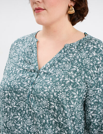 Blouse manches 3/4 retroussables vert foncé femme grande taille