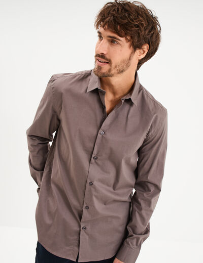 Chemise stretch manches longues gris fonc&eacute; homme