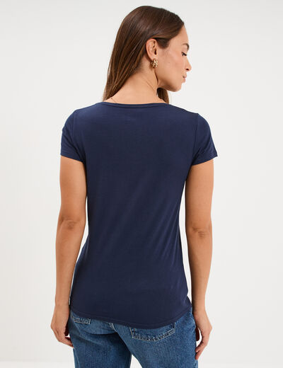 T-shirt coton col rond manches courtes bleu marine femme