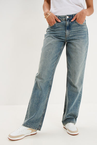 Jean droit taille basse coton denim dirty femme