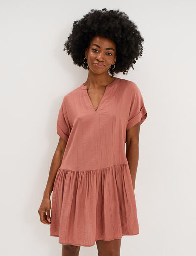 Robe courte fluide bas volants terracotta femme