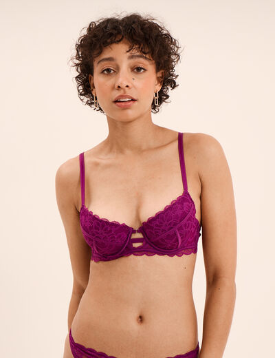 Soutien-gorge corbeille padd&eacute; dentelle violet fonc&eacute; femme