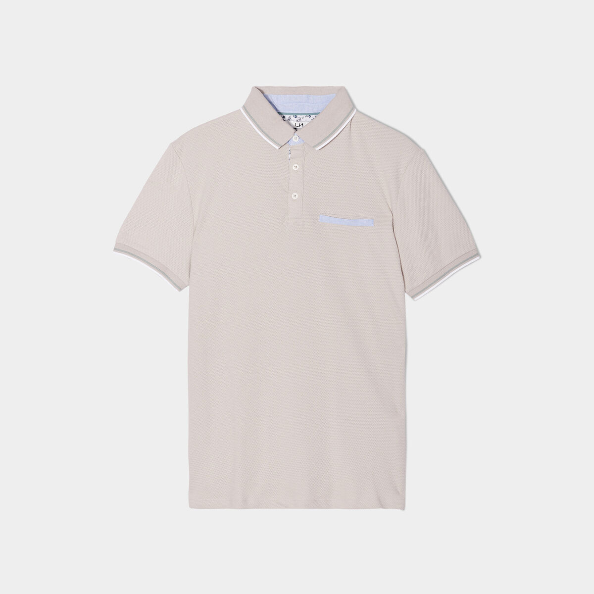 Polo piqu&eacute; manches courtes coton gris clair homme