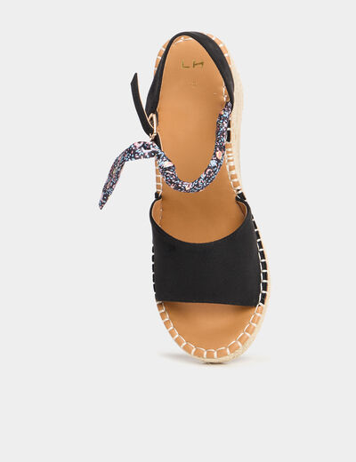 Sandales espadrille compens&eacute;es su&eacute;dine noir femme