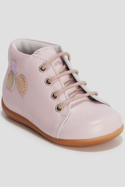 Bottillons à lacets en cuir rose bébé fille