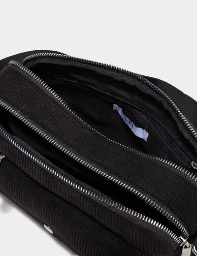 Sac rectangulaire effet velours c&ocirc;tel&eacute; noir femme