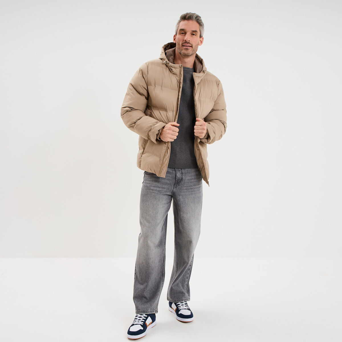 Pull col rond manches longues gris homme