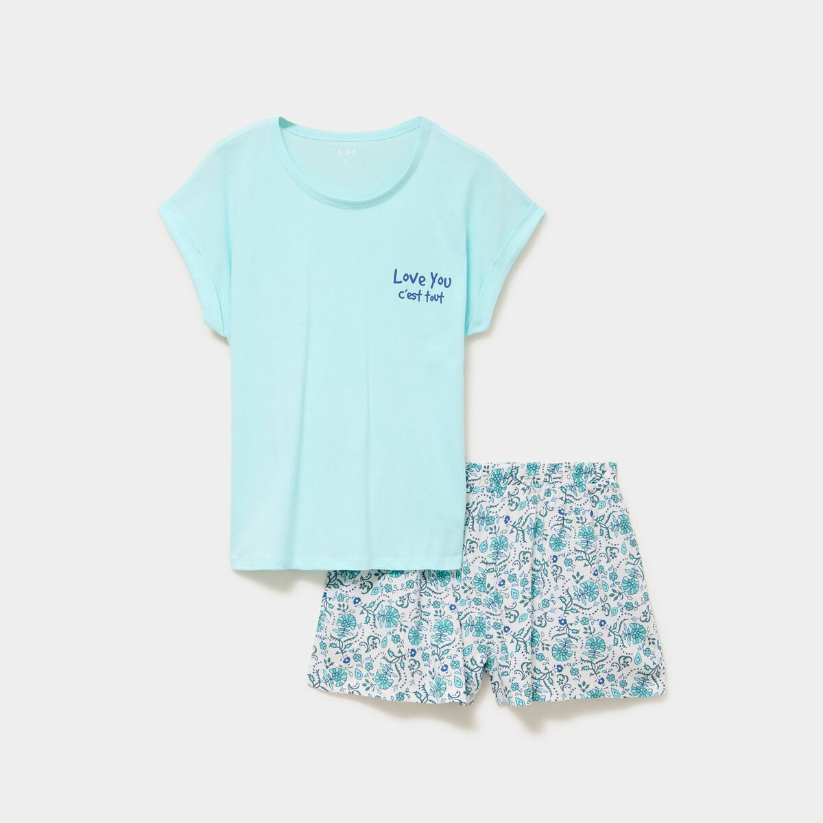 Ensemble pyjama short et t-shirt ecru femme
