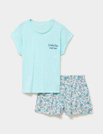 Ensemble pyjama short et t-shirt ecru femme