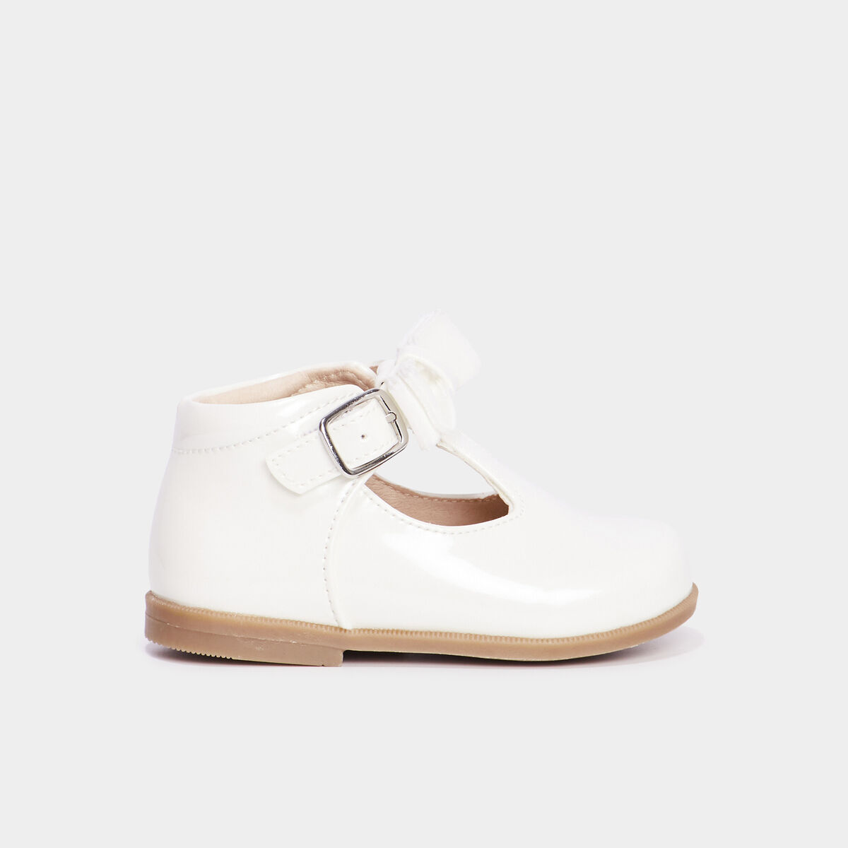 Babies c&eacute;r&eacute;monie vernies avec noeuds blanc b&eacute;b&eacute; fille