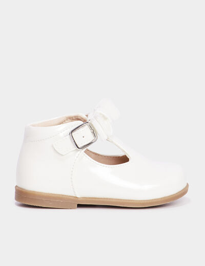 Babies c&eacute;r&eacute;monie vernies avec noeuds blanc b&eacute;b&eacute; fille
