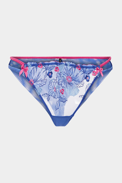 Tanga avec broderie bleu electrique femme
