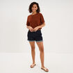 Pull manches courtes col rond camel femme