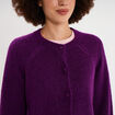 Gilet cardigan col rond boutonn&eacute; violet fonc&eacute; femme
