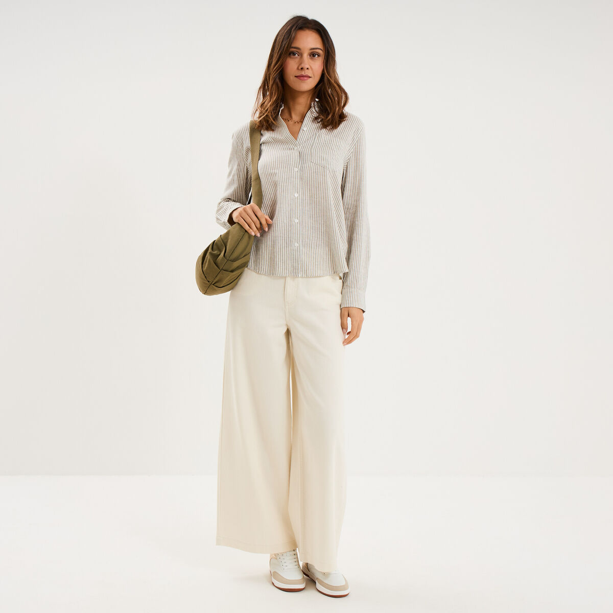 Chemise lin m&eacute;lang&eacute; manches longues blanc femme