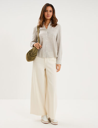 Chemise lin m&eacute;lang&eacute; manches longues blanc femme