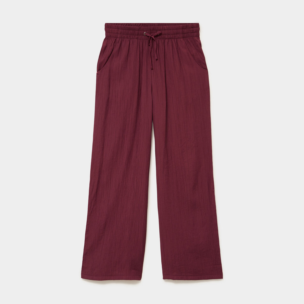Pantalon large fluide taille &eacute;lastiqu&eacute;e bordeaux femme